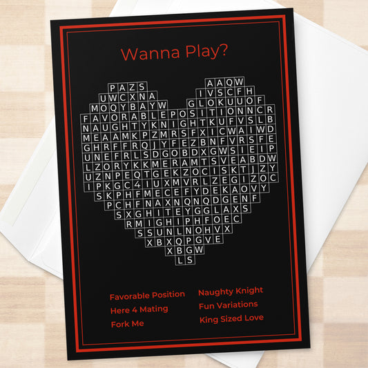 Naught Chess Greeting Card, Word Find Puzzle